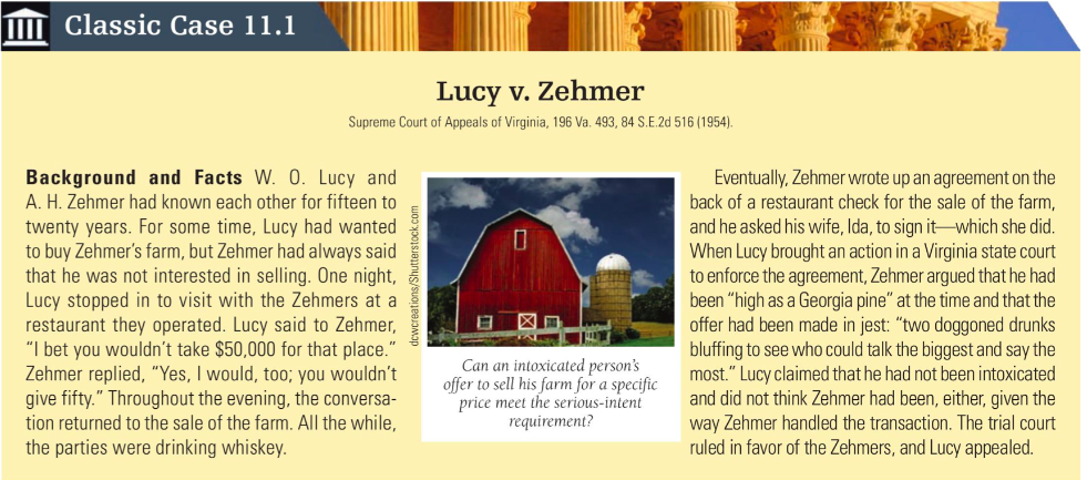 Solved III Classic Case 11.1 Lucy V. Zehmer Supreme Court Of | Chegg.com