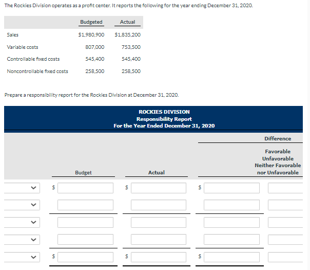 Solved The Rockies Division operates as a profit center. It | Chegg.com