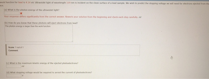 Solved work function for lead is 4.14 ev. Ultraviolet light | Chegg.com
