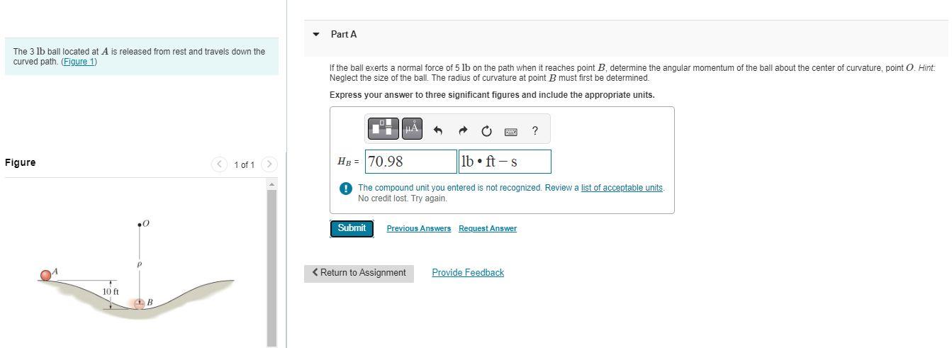 Solved The 3lb Ball Located At A Is Released From Rest And | Chegg.com