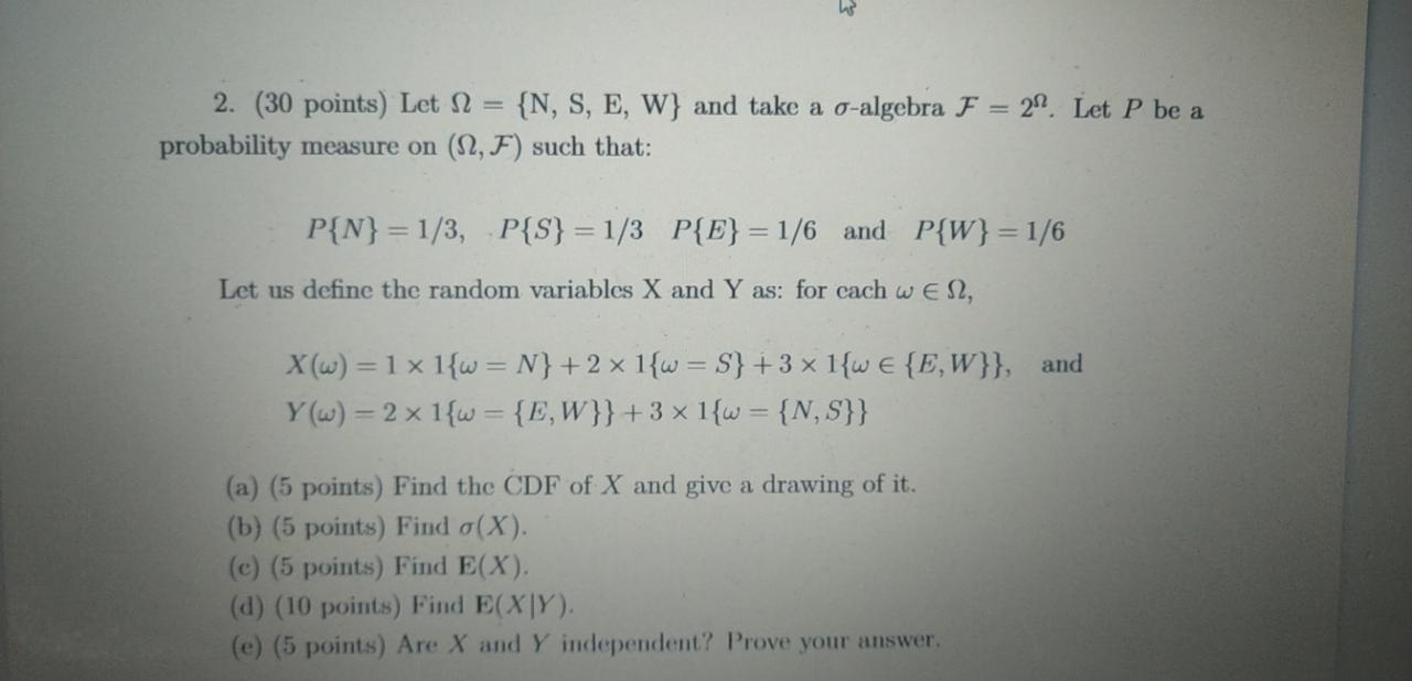 2 30 Points Let S N S E W And Take A O A Chegg Com