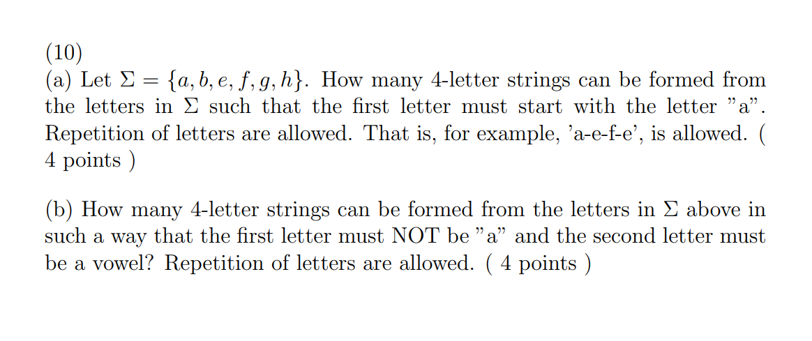 Solved 10 A Let S A B E F G H How Many 4 Let Chegg Com