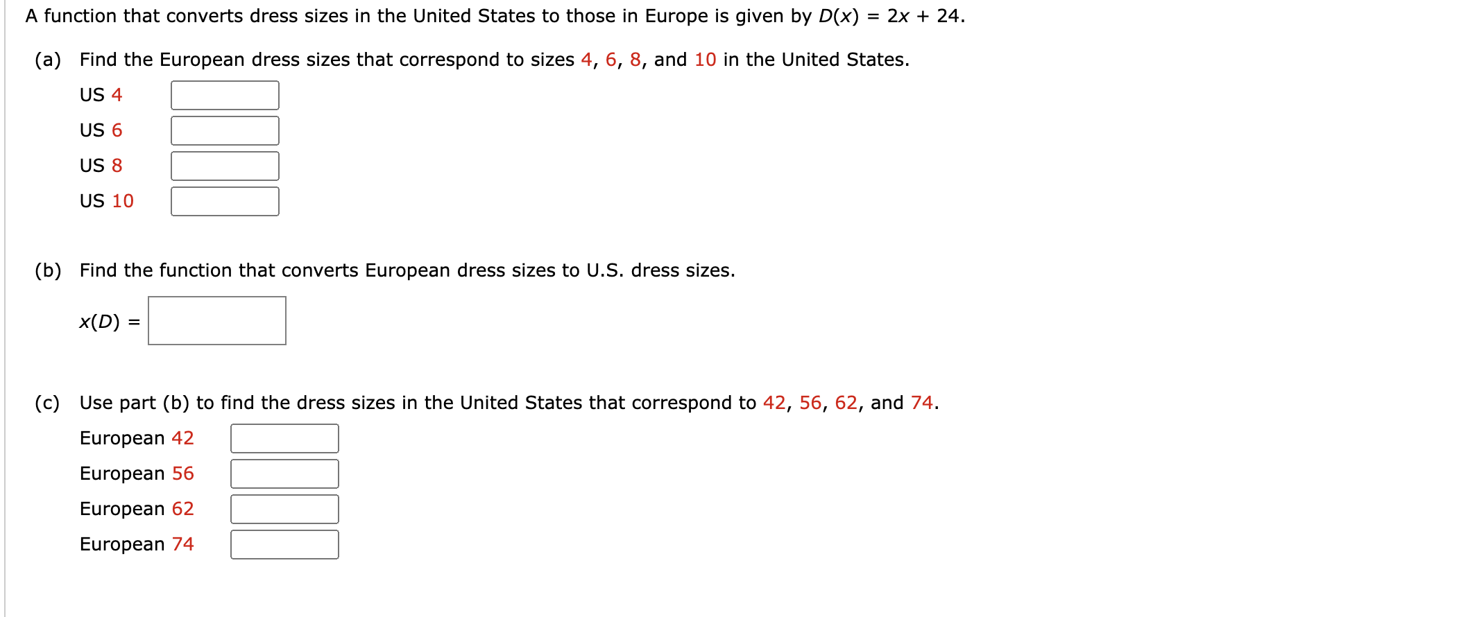 European dress outlet sizes