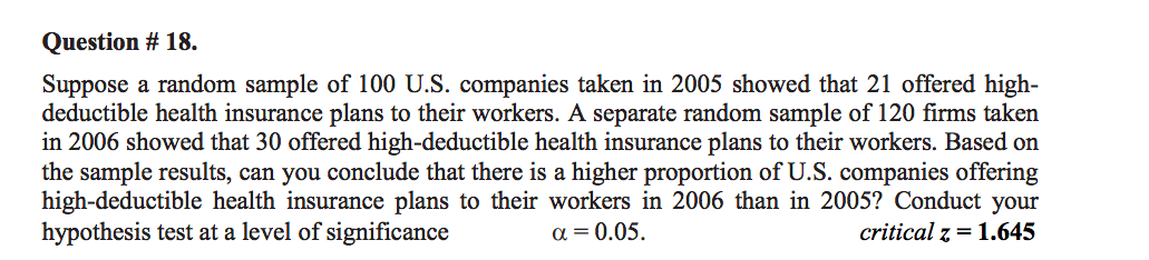 Solved Question # 18. Suppose a random sample of 100 U.S. | Chegg.com