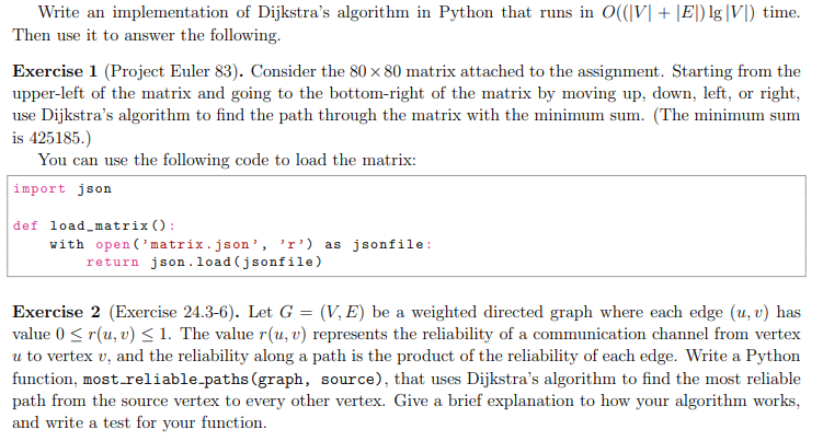 Solved Please answer in python. The matrix.json file is an | Chegg.com