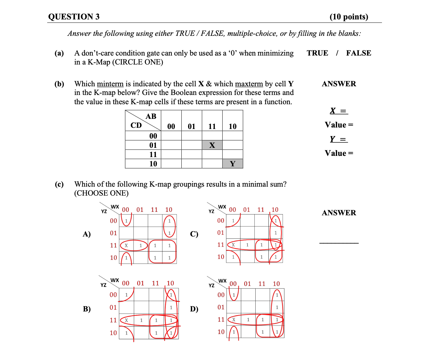 Solved o) Which minterm is indicated by the cell X& which | Chegg.com
