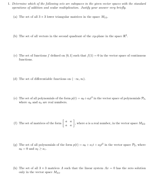 Solved 1. Determine which of the following sets are | Chegg.com