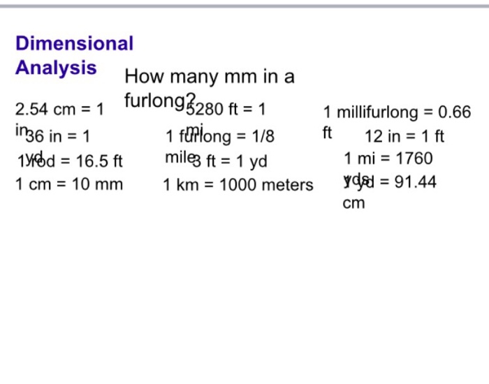 Solved How many mm in a furlong 2.54cm 1 in 36 in 1 1 Chegg