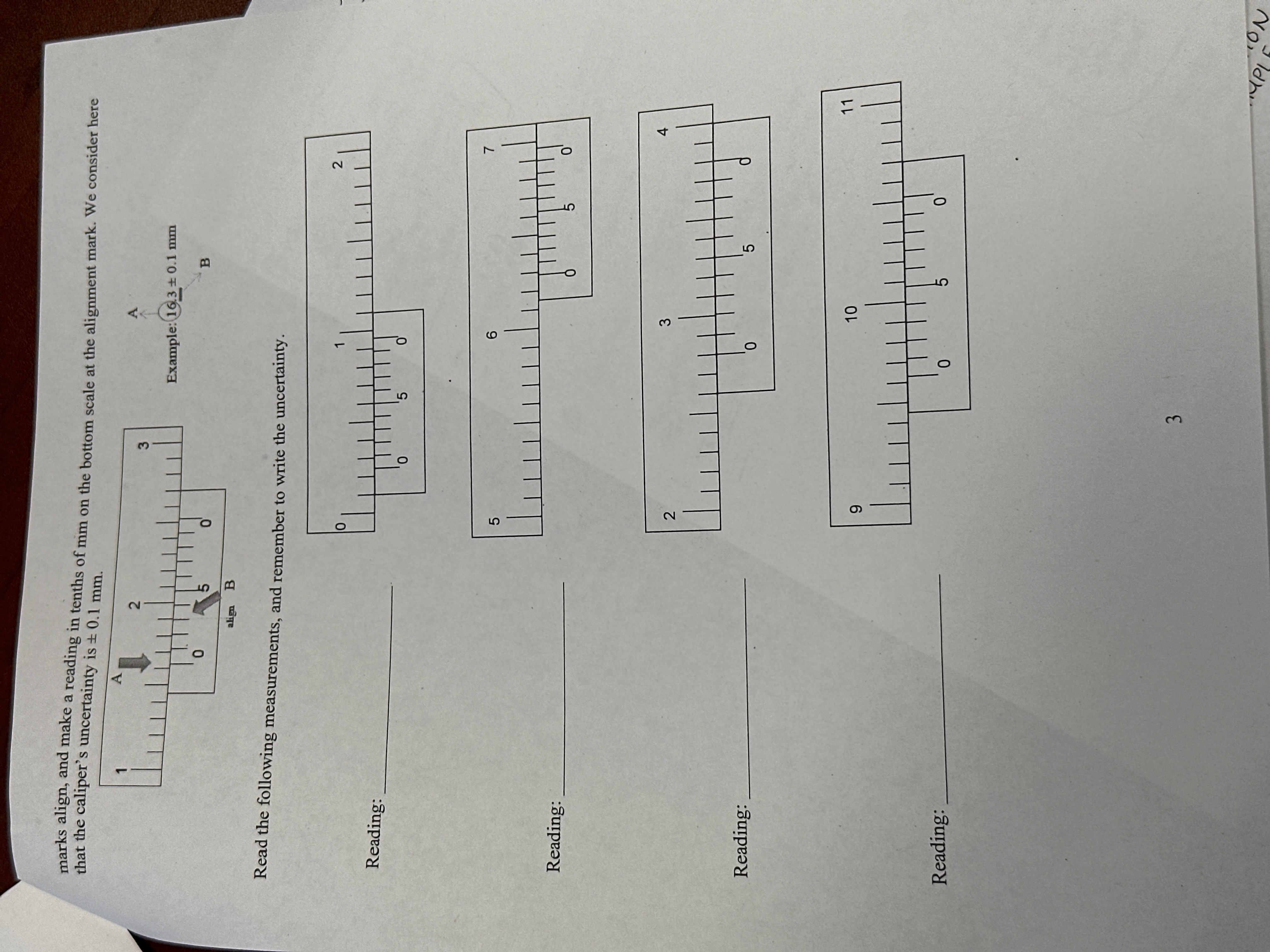 marks align, and make a reading in tenths of mm on