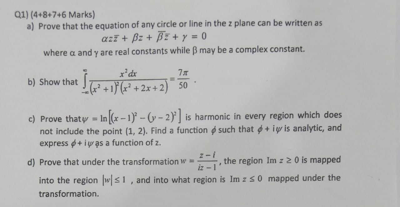 Q1 4 8 7 6 Marks A Prove That The Equation Of Chegg Com