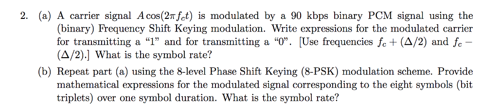 Solved 2. (a) A carrier signal A cos(2Tfet) is modulated by | Chegg.com