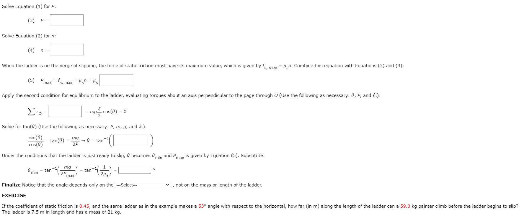 Solved The Leaning Ladder A uniform ladder of length & rests | Chegg.com