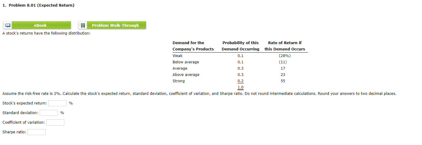 Solved 1. Problem 8.01 (Expected Return) A Stock's Returns | Chegg.com