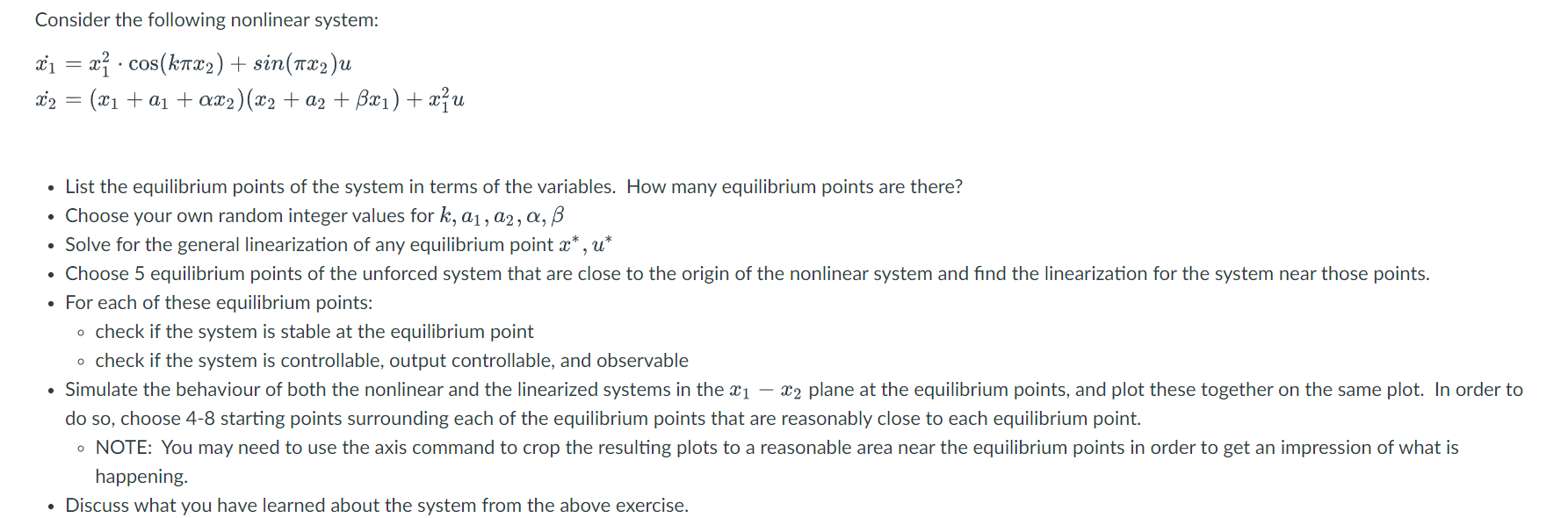 Solved Consider the following nonlinear system: | Chegg.com