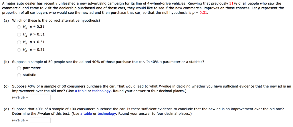 Solved A major auto dealer has recently unleashed a new | Chegg.com