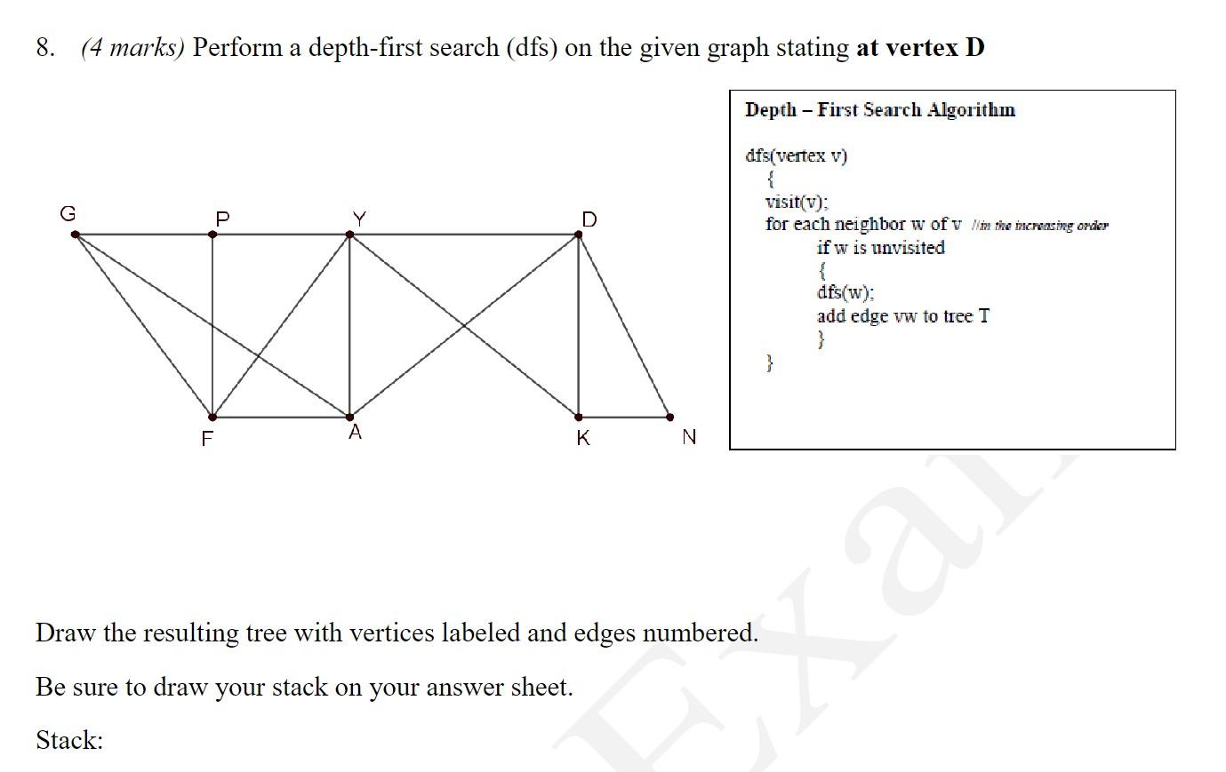 Solved 8. (4 marks) Perform a depth-first search (dfs) on | Chegg.com