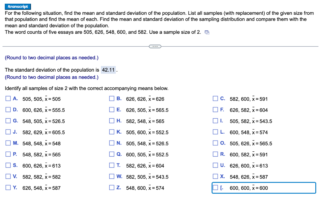 Solved For the following situation, find the mean and | Chegg.com