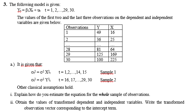 Solved 3. The following model is given: | Chegg.com