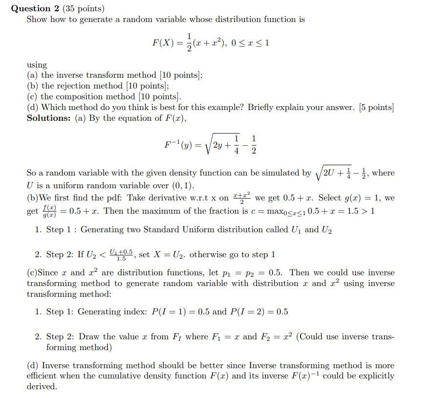 Solved Question 2 (35 Points) Show How To Generate A Random | Chegg.com