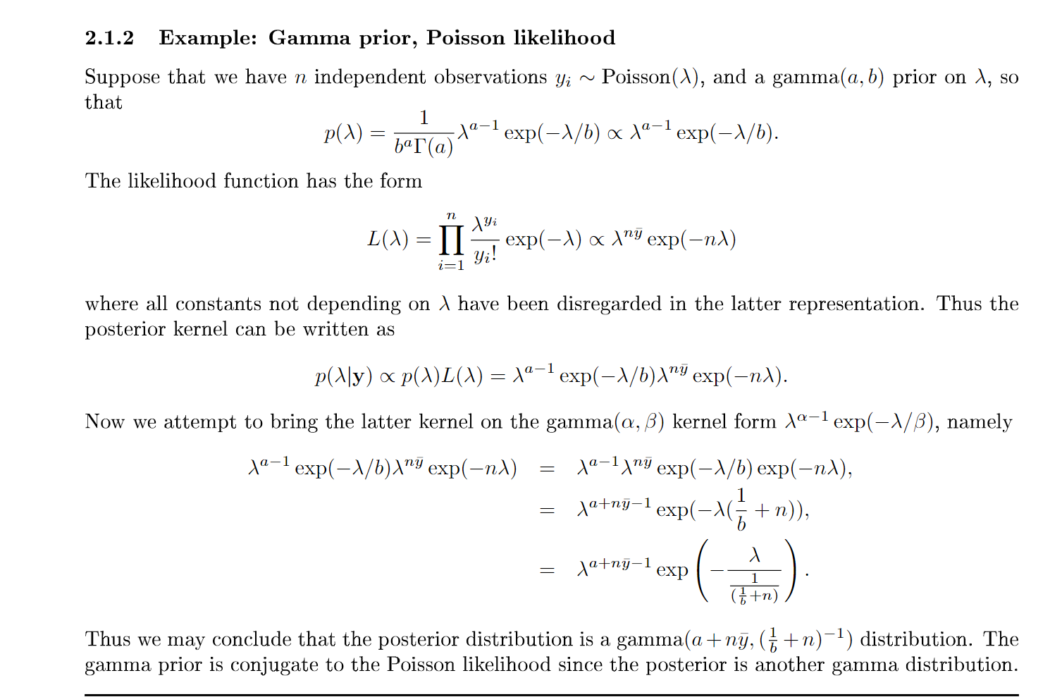 Solved 2.1.2 Example: Gamma prior, Poisson likelihood | Chegg.com ...