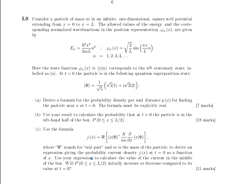 Solved L9 Consider a particle of mass m in an infinite, | Chegg.com