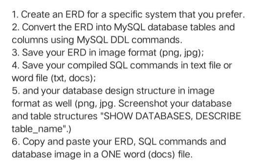 Solved 1. Create an ERD for a specific system that you | Chegg.com