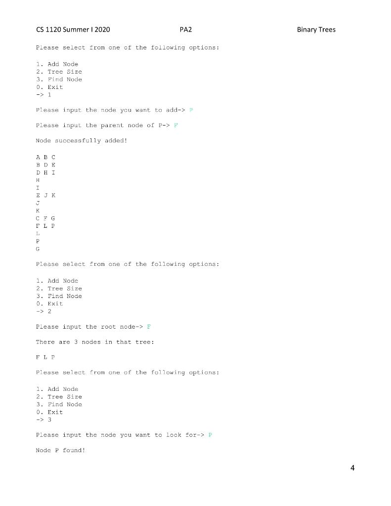 Solved CS 1120 Summer 2020 PA2 Binary Trees Programming | Chegg.com