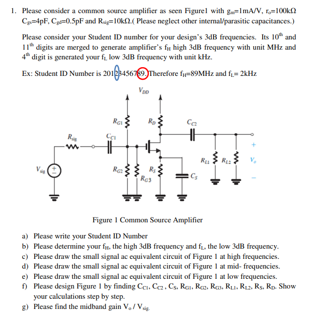 Solved Please consider a common source amplifier as seen | Chegg.com