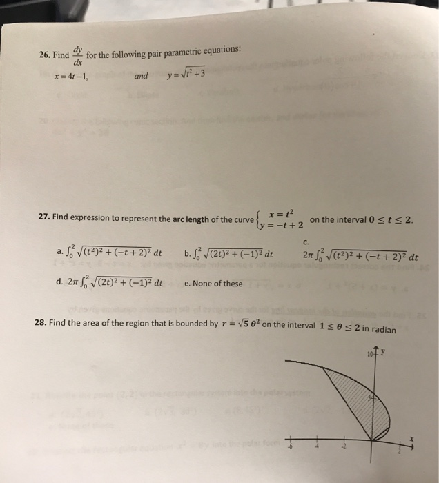 Solved For The Following Pair Parametric Equations 4t 1