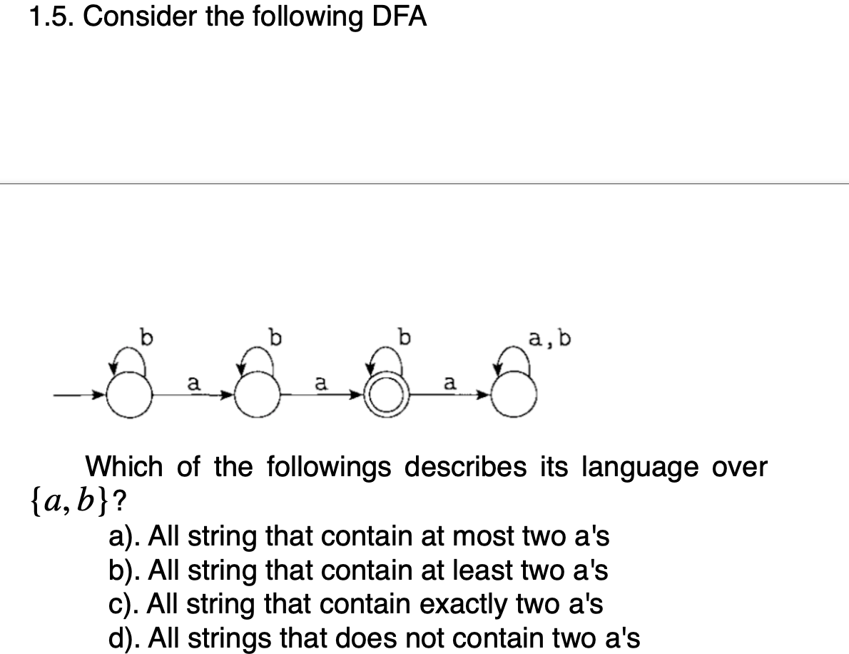 Solved 1.5. Consider The Following DFA B B A,b A A Which Of | Chegg.com