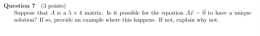 Solved Question 7 (3 points) Suppose that A is a 5 × 4 | Chegg.com