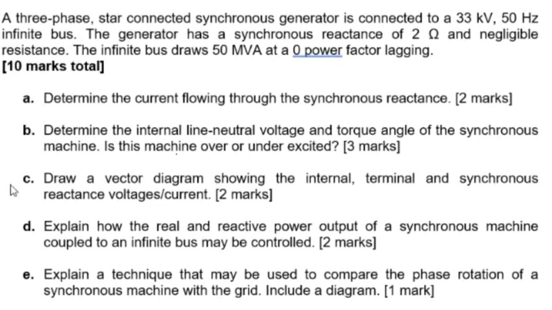 Solved A three-phase, star connected synchronous generator | Chegg.com