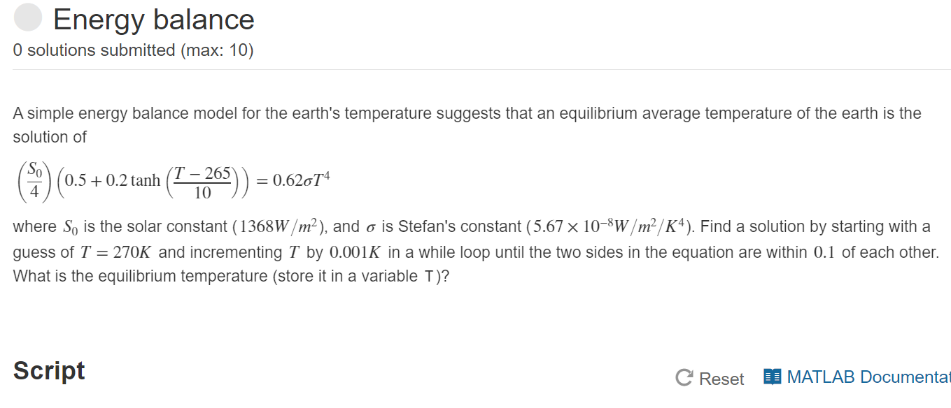 Solved Energy balance O solutions submitted (max: 10) A | Chegg.com