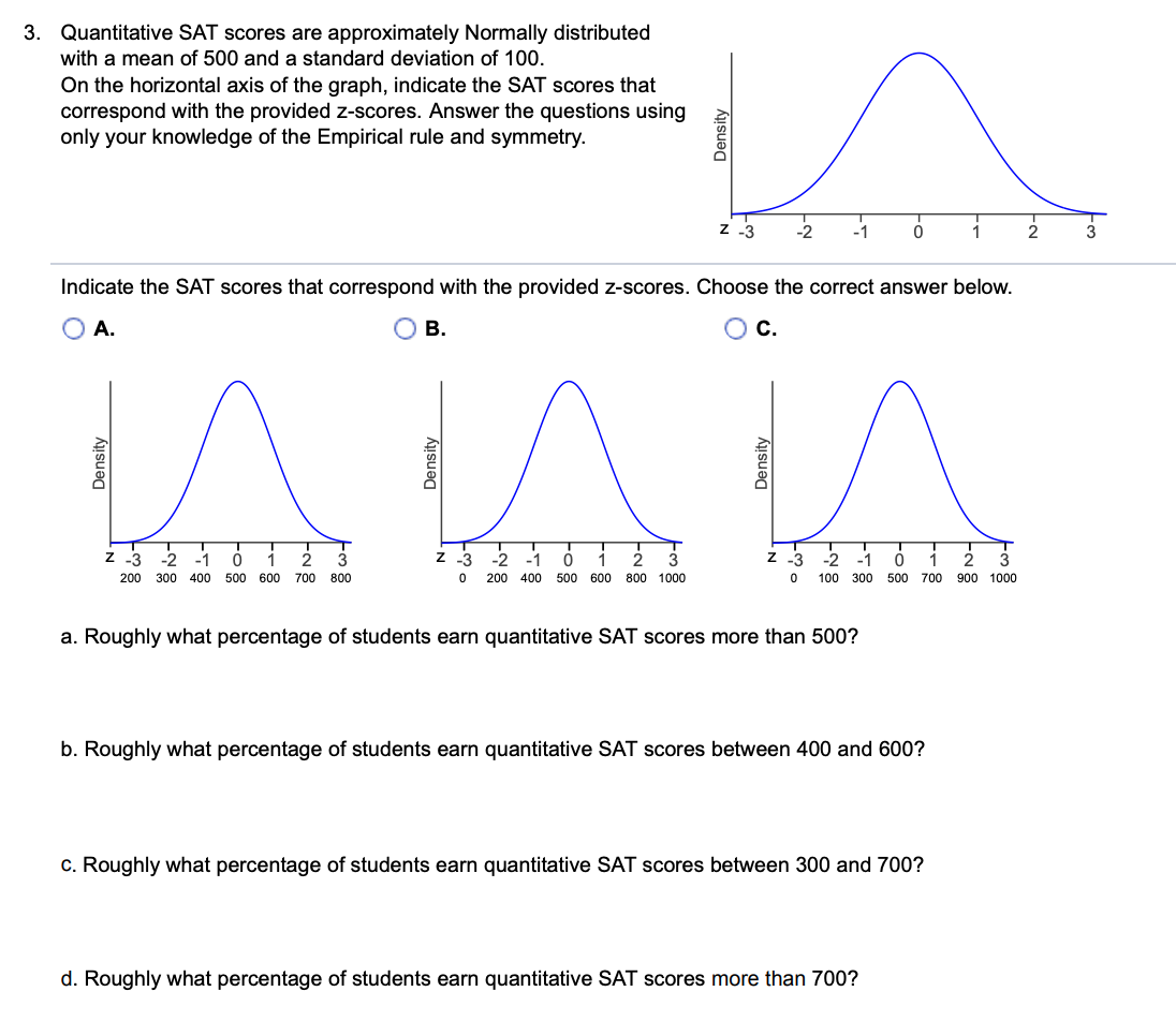 Solved 3. Quantitative SAT scores are approximately Normally