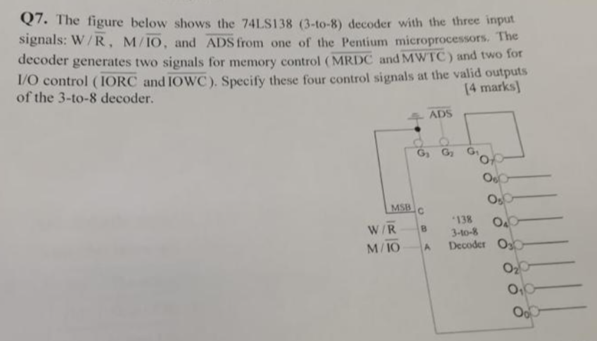 Solved Q7. The figure below shows the 74LS138 (3-to-8) | Chegg.com