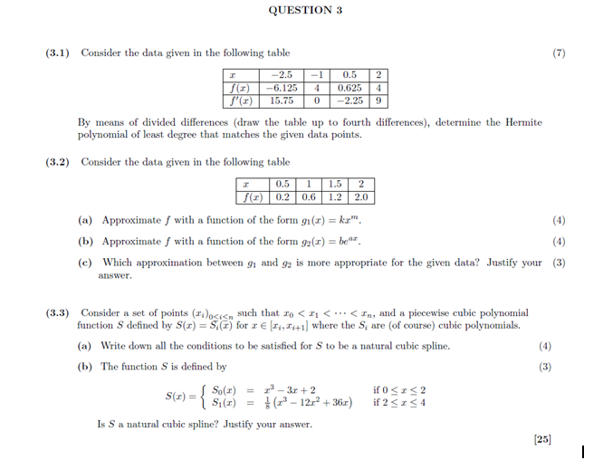 QUESTION 3 Consider the data given in the following | Chegg.com