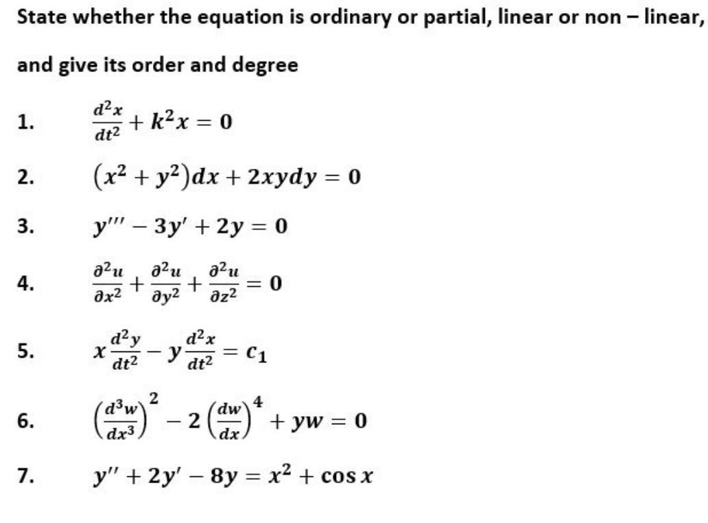 Solved State whether the equation is ordinary or partial, | Chegg.com