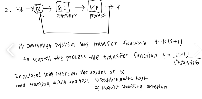 Solved PD controller system has trausfer function y=k(s+1) | Chegg.com