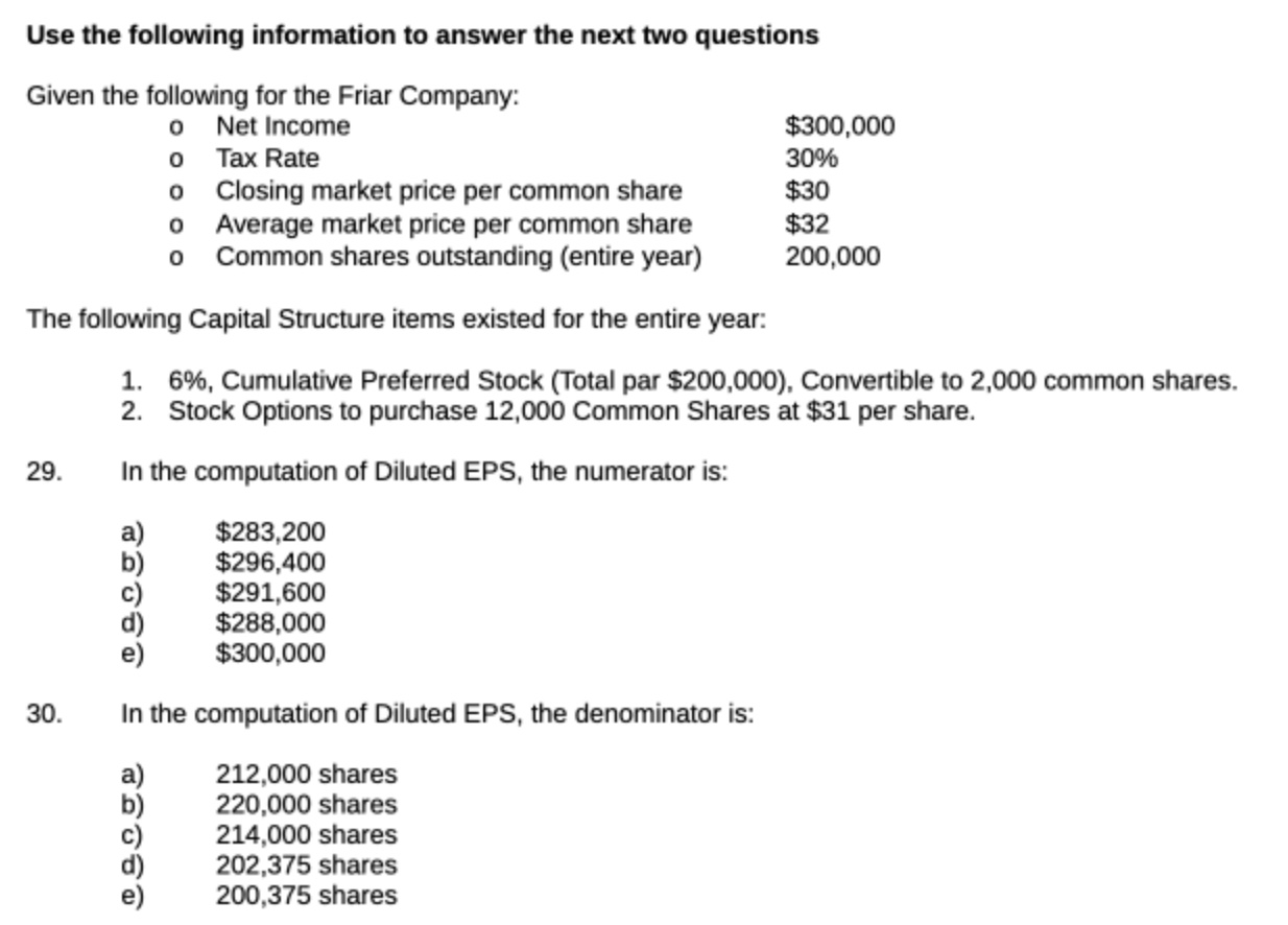 Solved Use the following information to answer the next two | Chegg.com