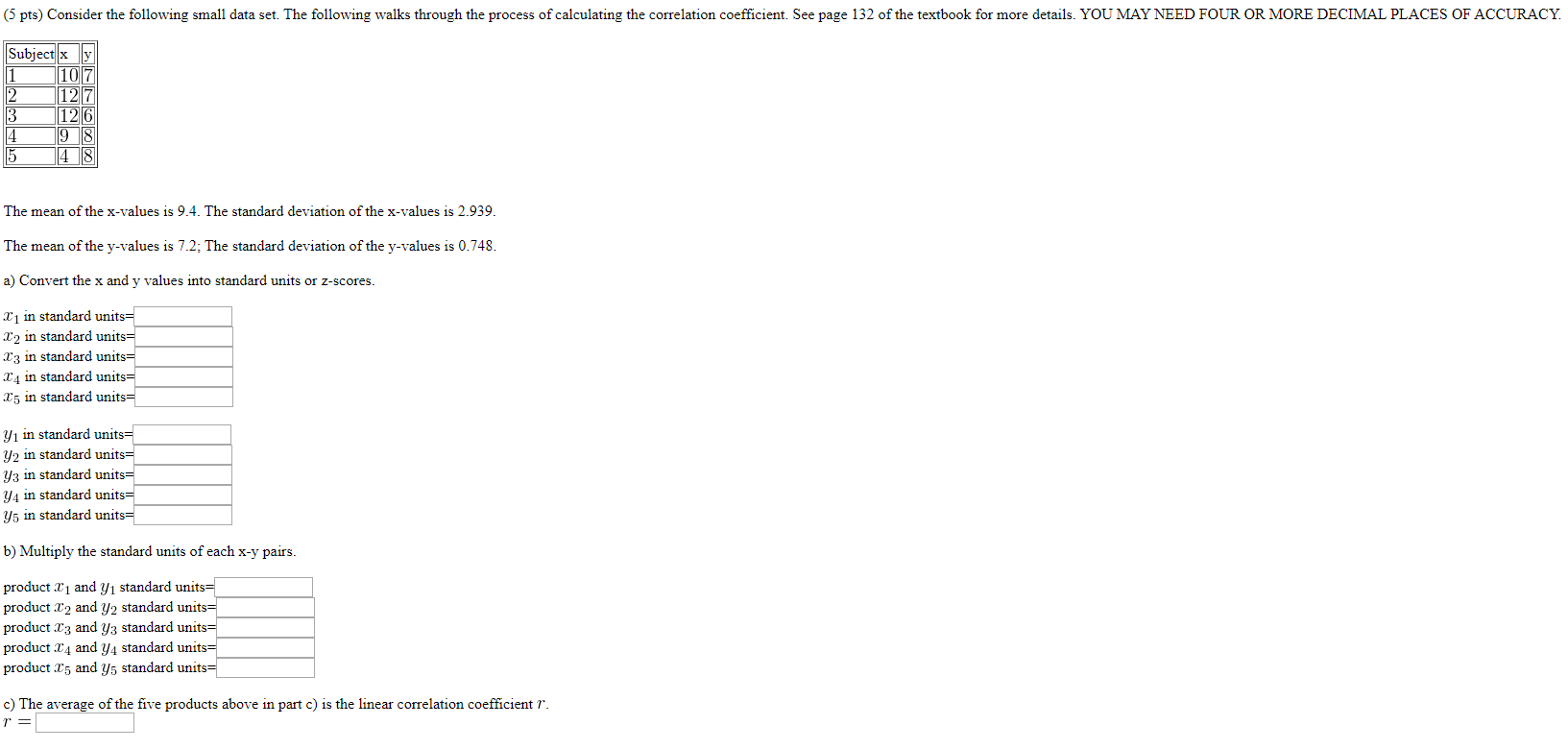 Solved (5 pts) Consider the following small data set. The | Chegg.com
