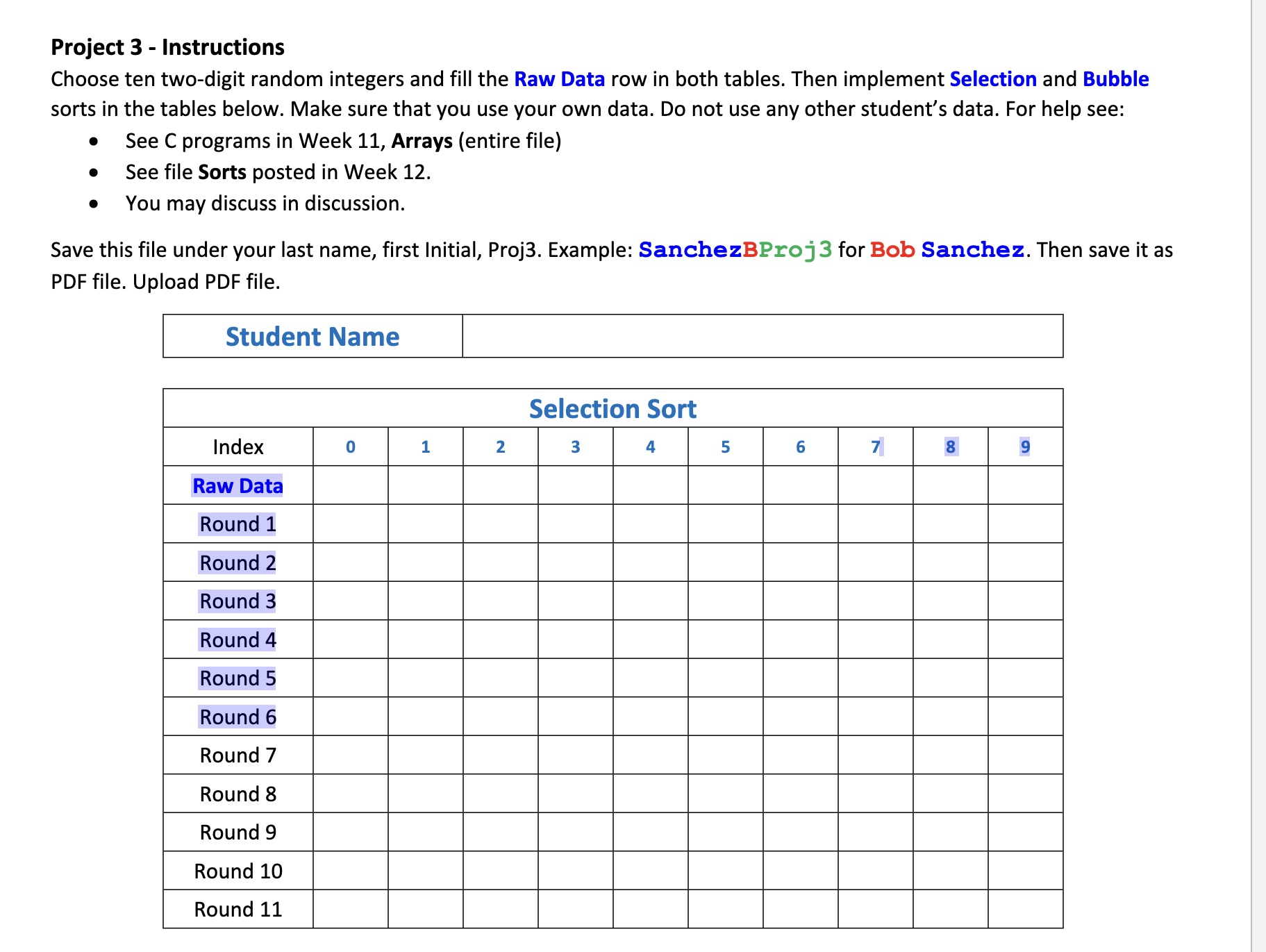 Solved Project 3 Instructions Choose ten two digit random