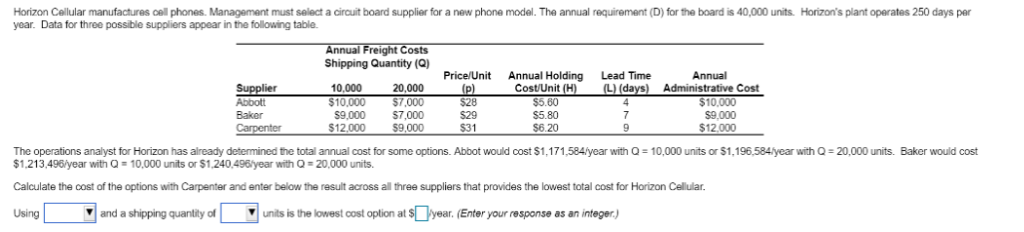 Solved Horizon Cellular manufactures cell phones. Management | Chegg.com