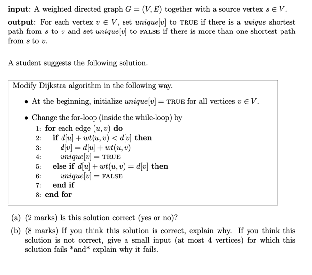 Solved input: A weighted directed graph G = (V, E) together | Chegg.com