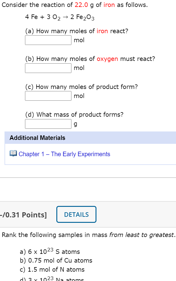 Solved Consider the reaction of 22.0 g of iron as follows. 4