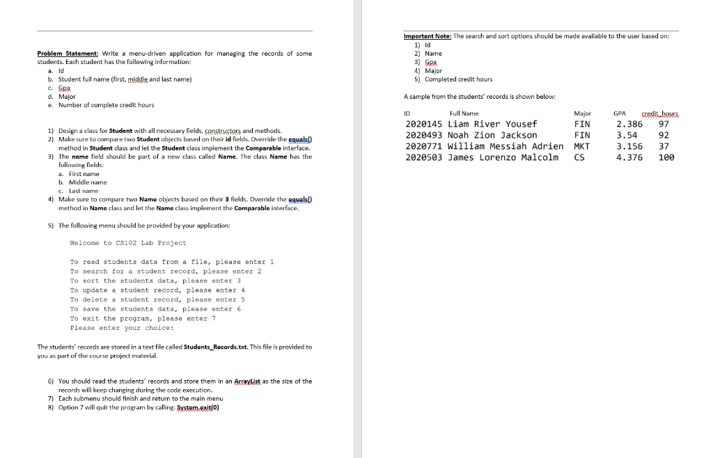 Solved Problem Statement: Write a menu-driven application | Chegg.com