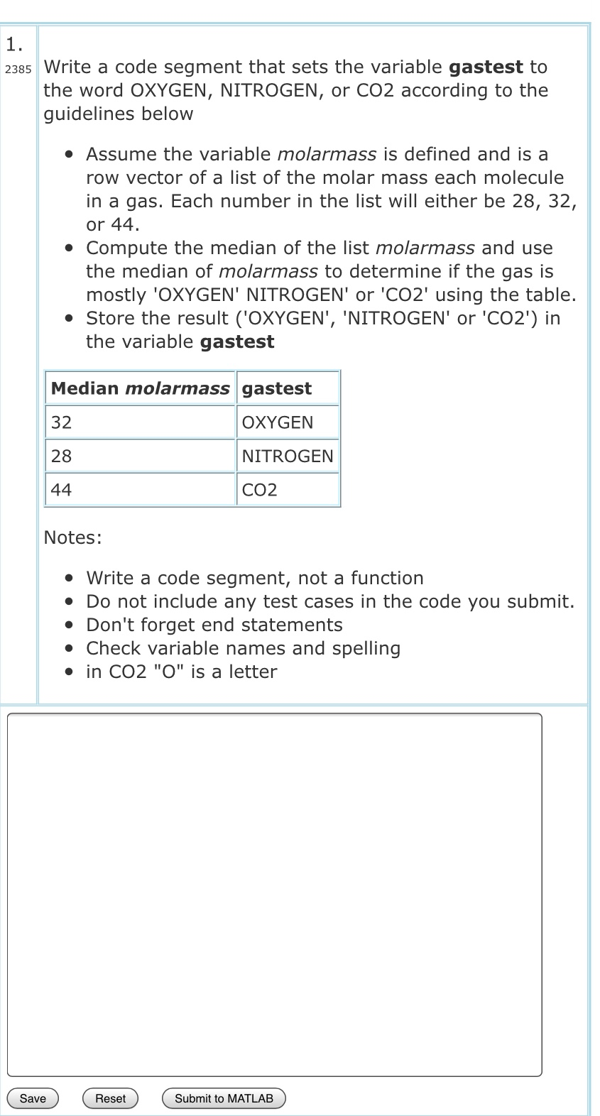 Solved 1. 2385 Write a code segment that sets the variable | Chegg.com