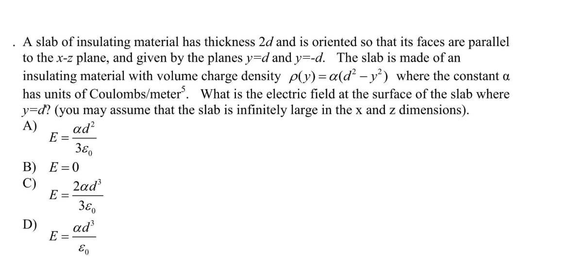 Solved A slab of insulating material has a thickness 2d and | Chegg.com