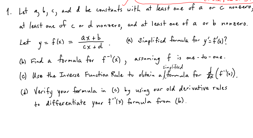 Solved 1. Let A,b,c, And D Be Constants With At Least One Of | Chegg.com