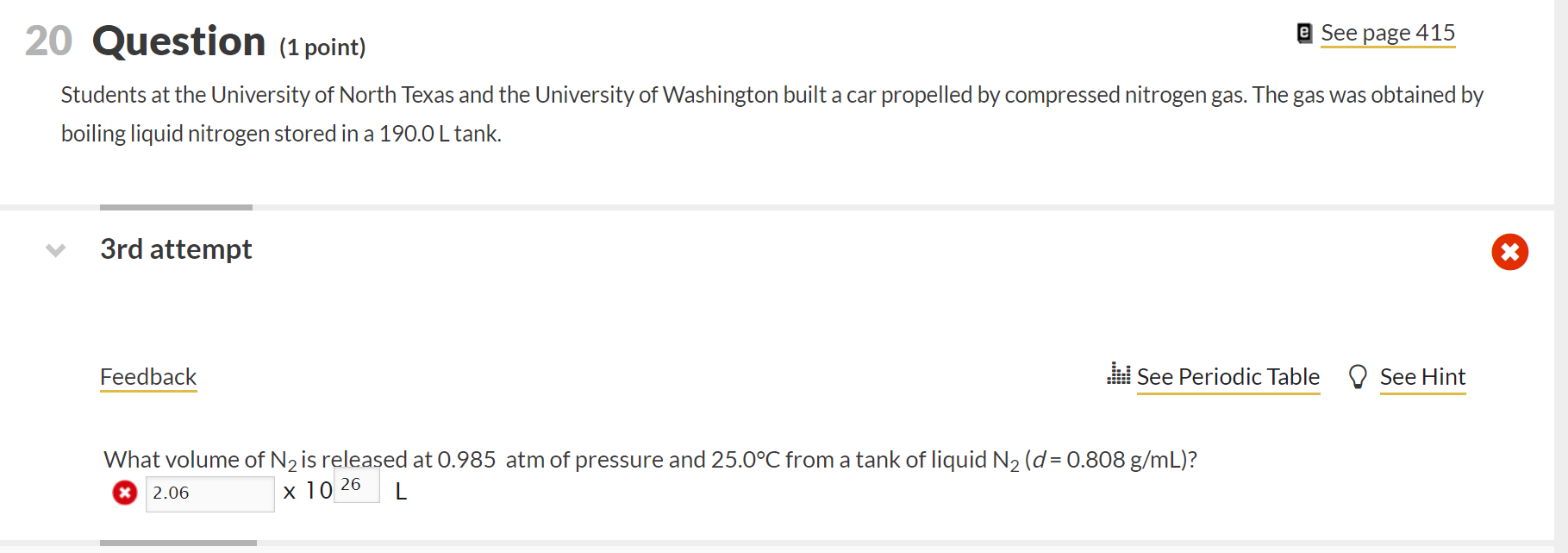 Solved 20 Question (1 point) e See page 415 Students at the | Chegg.com