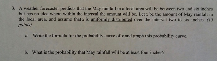 Solved A weather forecaster predicts that the May rainfall | Chegg.com